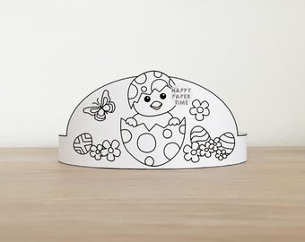 Easter Chick Eggs Hat Paper Crown Coloring Headband Easter Cut Out Party Activity Printable Kids Craft Costume Favor Instant Download