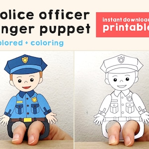 Police officer paper craft printable Community Helper Finger Puppet Kids Policeman Craft Career Day Kids Coloring Puppet - Instant Download
