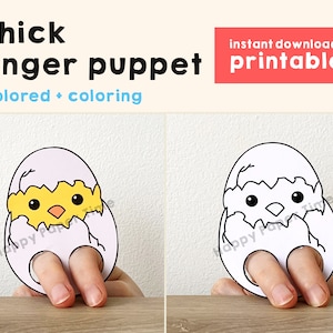 Chick paper craft printable farm animal Finger Puppet Kids Craft Farm Birthday Party Kids Coloring Puppet Printable Instant Download