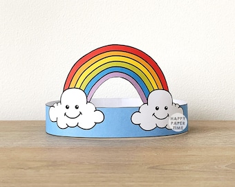 Rainbow Paper Crowns Astronomy Summer Spring Printable Kids Craft Birthday Party Favor Costume DIY Instant Download Template