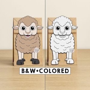 Sheep Lamb Paper Bag Puppet Printable Farm Animal Craft Activity Cut Paste Coloring Party Favor Instant Download