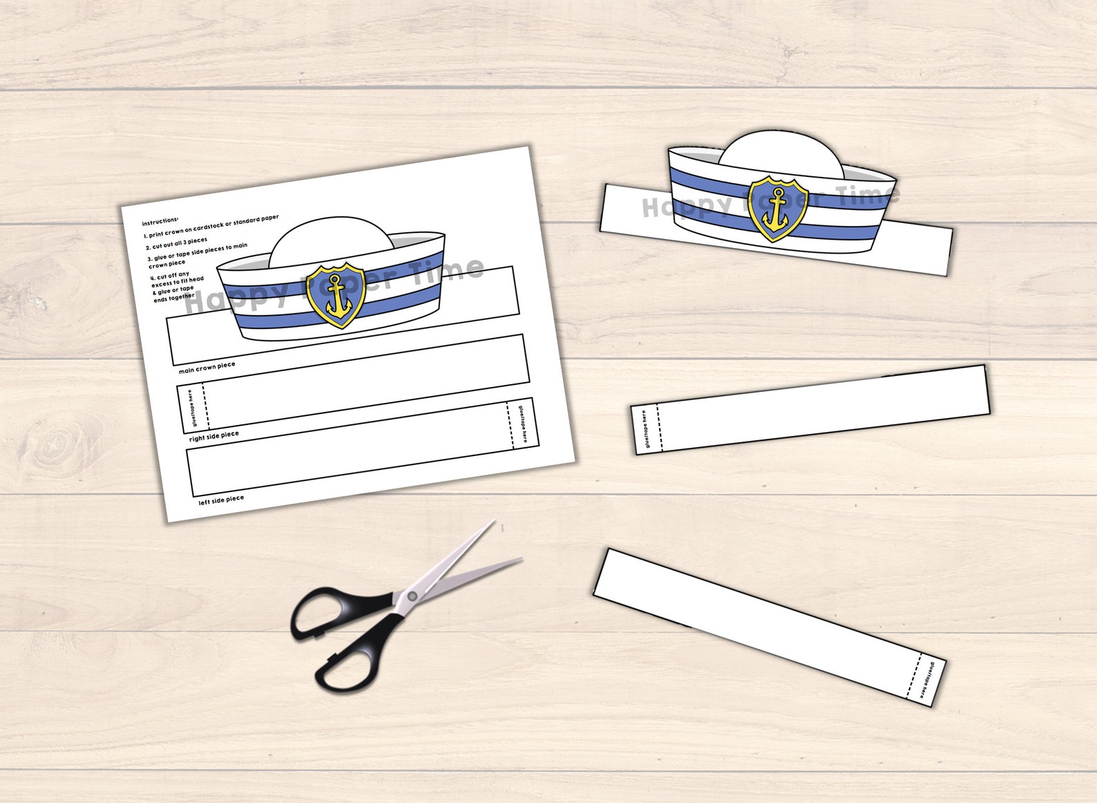 Sailor Hat Cap Paper Crown Party Printable Kids Craft Sea - Etsy