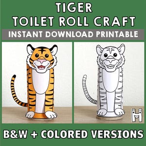 Rotolo di carta igienica tigre, animale asiatico, giungla, festa, da colorare, stampabile, decorazione, gioco per bambini, ritagliare, incollare, fai da te - Download immediato