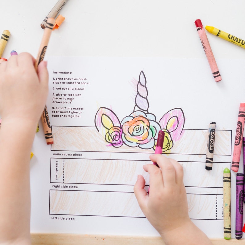 Unicorn Paper Crown Coloring Printable Kids Craft Unicorn Etsy