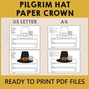 Pilgrim Hat Headband Paper Crown Thanksgiving Settler Party Coloring Printable Kids Craft Costume Printable Favor DIY - Instant Download image 2
