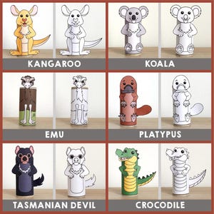 Australian Animals Toilet Paper Roll Craft Wild Party Coloring Printable Decoration Kids Play Cut out Glue DIY - Instant Download image 2