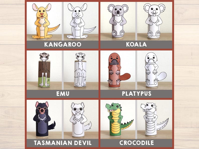 Australian Animals Toilet Paper Roll Craft Wild Party Coloring Printable Decoration Kids Play Cut out Glue DIY - Instant Download image 2