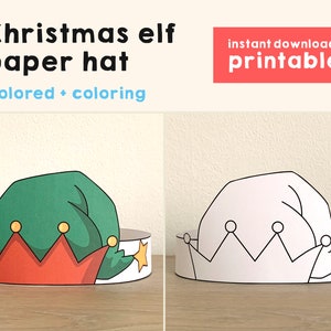 Kerstelf papieren kroonhoed Wintervakantie Feest Kleurplaten Afdrukbare Kids Craft Kostuum Afdrukbare gunstkostuum DIY - Instant Download