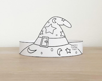 Chapéu de mago, coroa de papel, modelo de faixa de cabeça para festa de fantasia, para colorir, para imprimir, artesanato infantil, lembrancinha de aniversário, PDF, faça você mesmo - Download instantâneo