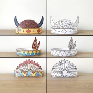 Papierowa korona Indian Ameryki Północnej do druku, opaska na głowę dla dzieci, pióro, upominek na przyjęcie urodzinowe, strój Indianina do druku, natychmiastowe pobranie