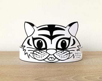 Tiger Paper Crown Coloring Printable Kids Craft Tiger Birthday Party Printable Favor Tiger Costume DIY Printable Instant Download