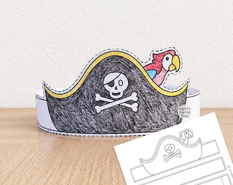 Pirate Hat Paper Crown template Pirate Captain Party Headband Coloring Printable Kids Craft Birthday Favor pdf favor DIY - Instant Download