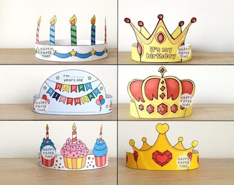 Coronas de papel para cumpleaños, imprimibles, para fiestas, manualidades para niños, recuerdos de fiesta, diademas, imprimibles, para descargar