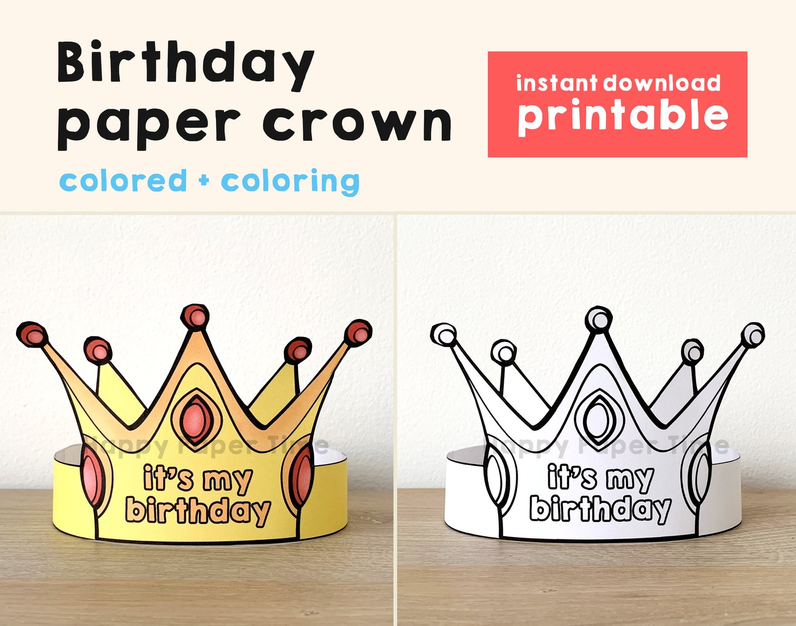 Birthday Paper Crown Princess Template Party Coloring Etsy
