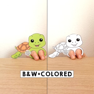 Sea turtle paper craft printable ocean sea beach animal Finger Puppet Kids Craft Birthday Party Kids Coloring Puppet - Instant Download
