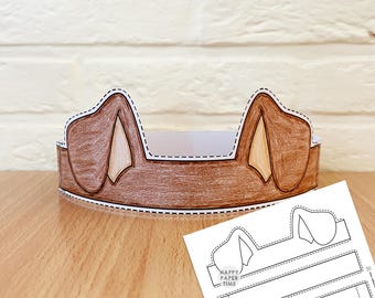 Dog ears Paper Crown Party Coloring Printable Kids Craft Puppy Costume Birthday Printable Favor Costume DIY - Instant Download