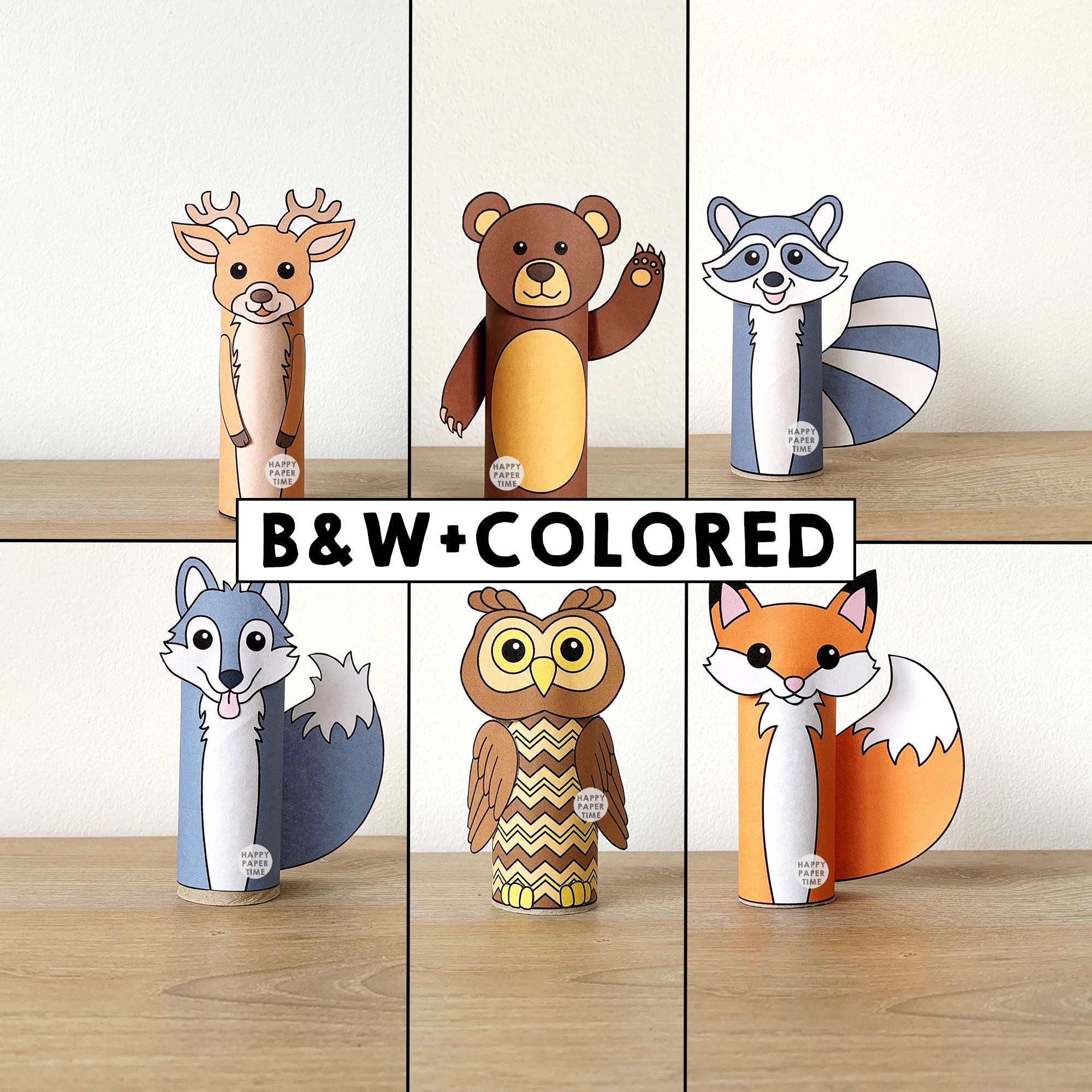 Woodland Animals Toilet Paper Roll Craft Forest Party Coloring…
