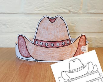 Cowboy Hat Paper Crown Party Coloring Printable Kids Craft Wild West Texas Costume Birthday Printable Favor Costume DIY - Instant Download