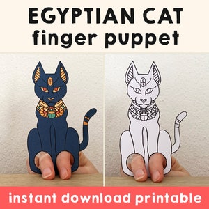 Egyptian Cat paper craft printable ancient Egypt Finger God Bastet Puppet Kids Craft Birthday Party Kids Coloring Puppet - Instant Download