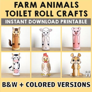 Animali da fattoria, carta igienica, rotolo, lavoretti, feste, da colorare, stampare, decorazioni per bambini, cavallo, mucca, pollo, maiale, gioco, ritagliare, colla, fai da te - Download immediato