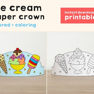 Eis Papier Kronen Sommer Frühling Printable Kinder Basteln Färbung Geburtstag Mitbringsel Kostüm DIY Sofort Download Vorlage