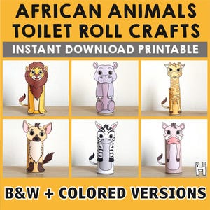 Afrikanische Tiere Toilettenpapier Rolle Handwerk Safari Party Färbung druckbare Dekoration Kinder spielen Ausschneide Kleber DIY - sofort Download