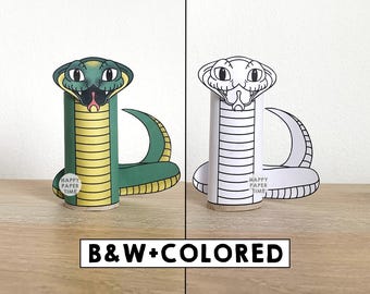 Wąż kobra, rolka papieru toaletowego, azjatycki gad, impreza w dżungli, kolorowanka, do druku, dekoracja, zabawa dla dzieci, wycinanka, klej, DIY - natychmiastowe pobranie