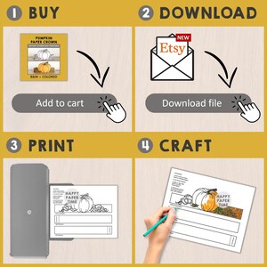 Pumpkin Paper Crown Headband Hat Craft Autumn Fall Thanksgiving Party Coloring Printable Kids Costume Favor Costume DIY - Instant Download image 5