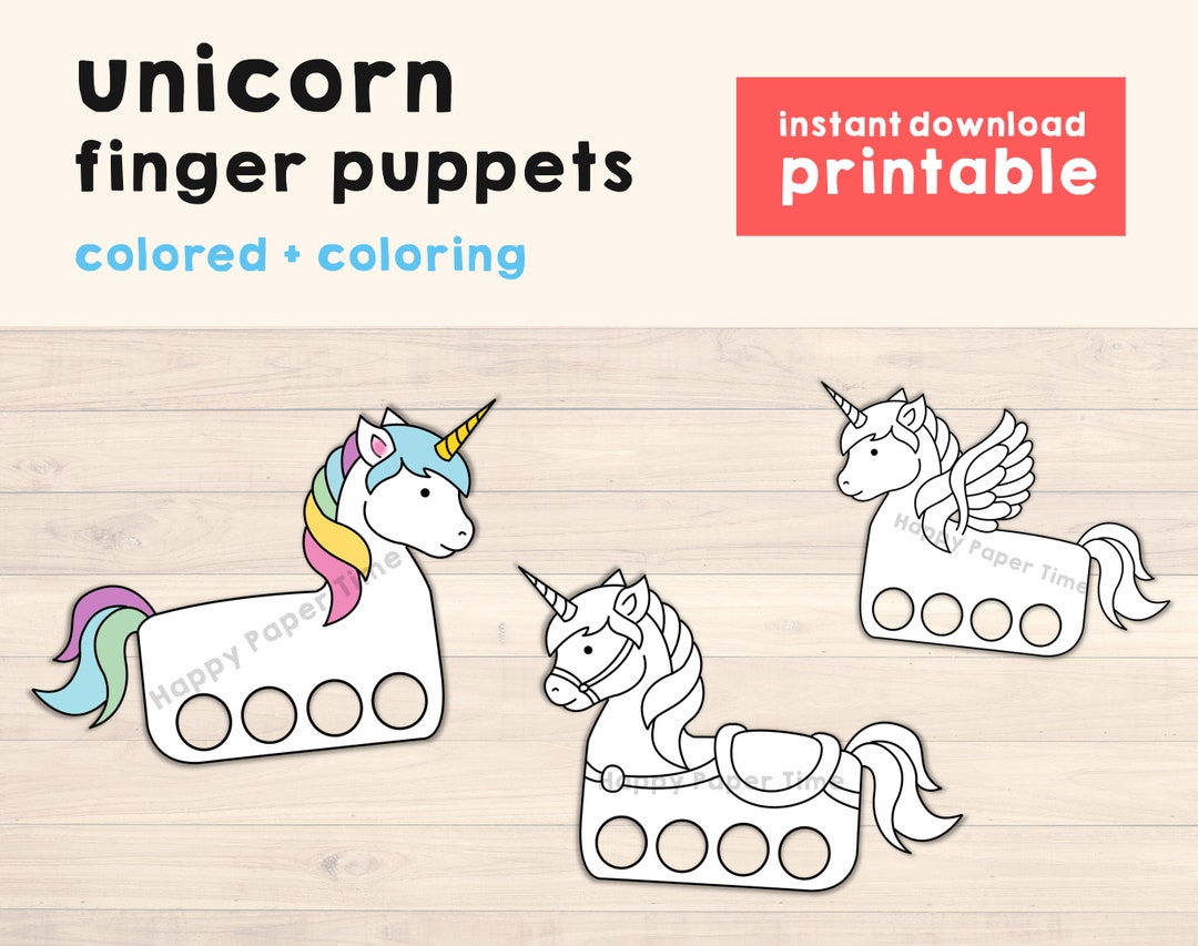 Unicorn Paper Craft Printable Finger Puppet Kids Craft Unicorn Birthday Party Craft Kids ...