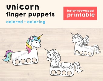 Unicorn Paper Craft Printable Finger Puppet Kids Craft Unicorn