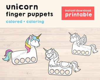 Unicorn paper craft printable Finger Puppet Kids Craft Unicorn Birthday Party Craft Kids Coloring Unicorn Puppet Printable Instant Download