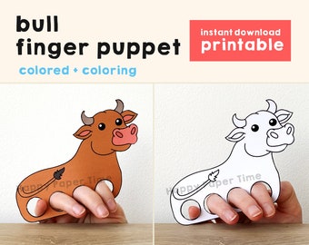 Bull paper craft printable farm animal Finger Puppet Kids Craft Farm Birthday Party Kids Coloring Puppet Printable Instant Download