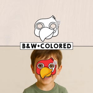Parrot mask Paper Bird Animal mask Party Favor Pet printable Jungle costume coloring craft kids template