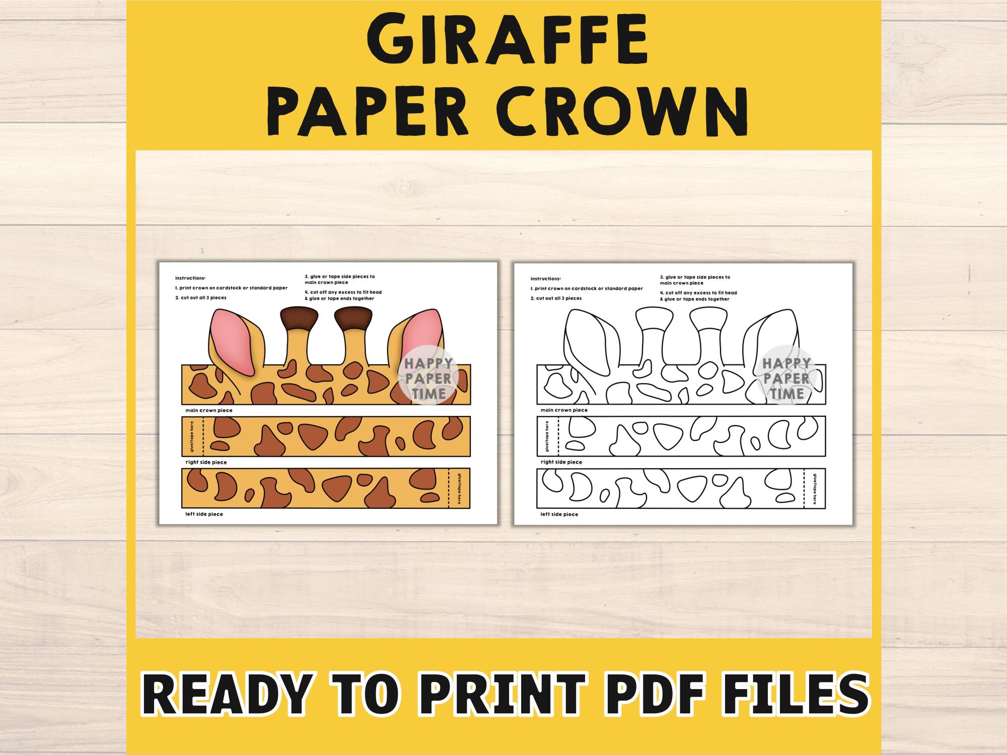 Giraffe Ears Paper Crown Party Coloring Printable Kids Craft Safari ...