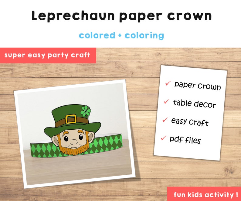 Leprechaun Paper Crown Headband St Patrick's Day Party Coloring ...