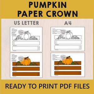 Pumpkin Paper Crown Headband Hat Craft Autumn Fall Thanksgiving Party Coloring Printable Kids Costume Favor Costume DIY - Instant Download image 2