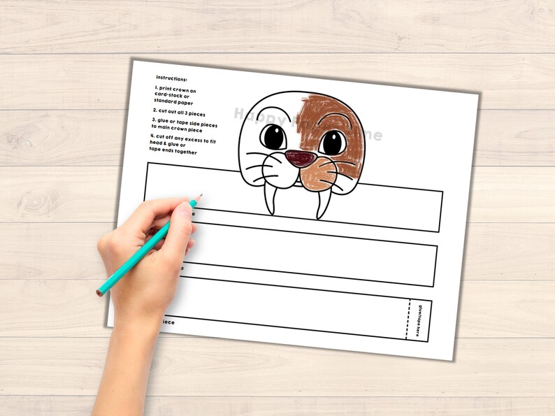 Walross Papier Krone Party Färbung Printable Kids Craft Polar Ocean Tier Geburtstag Dekor Printable Favor Pdf Kostüm DIY - Instant Download Bild 3