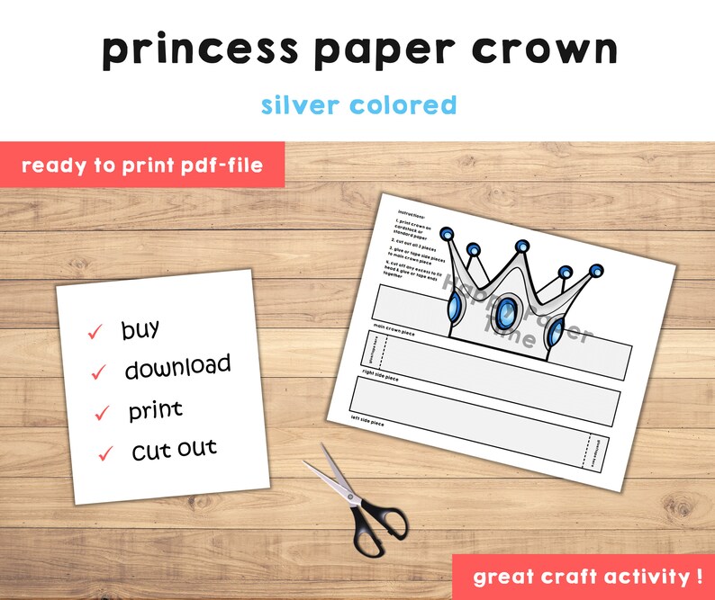 Princess Paper Crown Coloring Printable Kid Craft Princess Birthday ...