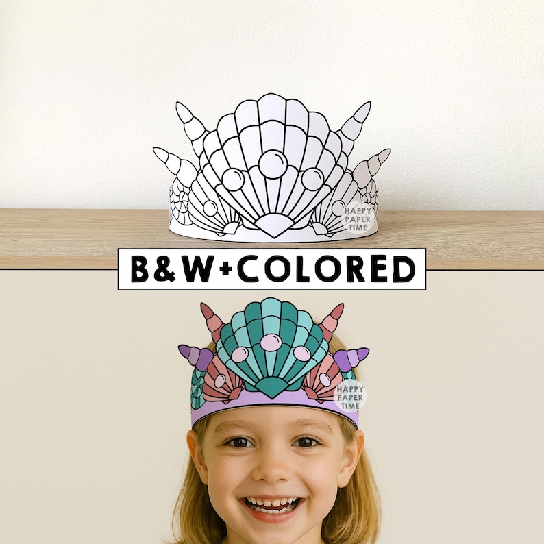 Mermaid Paper Crown Template Ocean Princess Party Headband Coloring ...