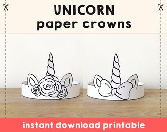 Unicorn Paper Crown Coloring Printable Kids Craft Unicorn Princess Birthday Party Printable Favor Costume DIY Printable Instant Download