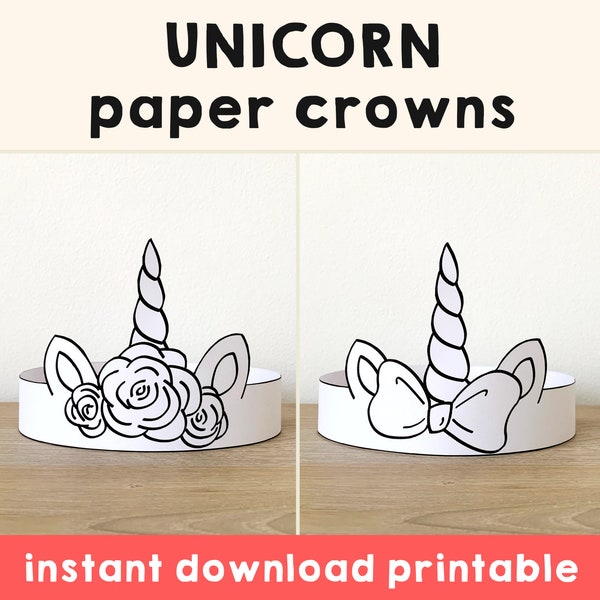 Unicorn Paper Crown Coloring Printable Kids Craft Unicorn Princess Birthday Party Printable Favor Costume DIY Printable Instant Download