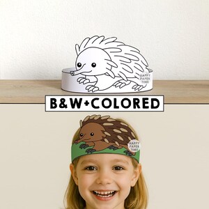 Echidna Paper Crown Australian Animal Template Coloring Activity Printable Kids Craft Birthday Party Favor Costume DIY Instant Download image 1