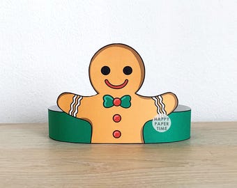 Gingerbread man Paper Crown Hat Headband Christmas Winter Holiday Party Printable Kids Craft Costume Printable Favor Costume - Download