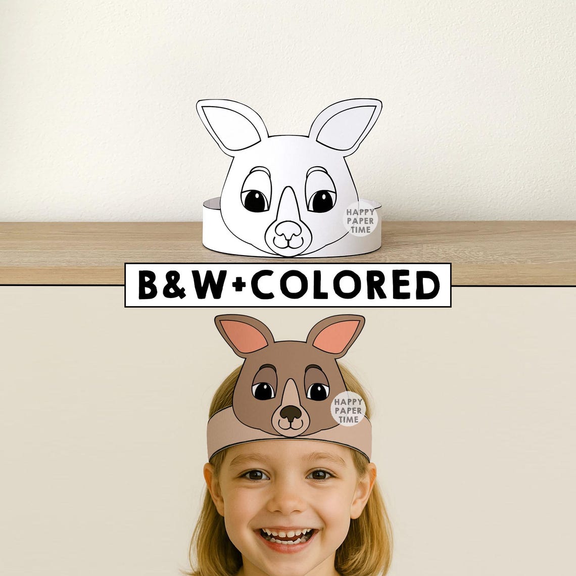 Kangaroo Paper Crown Headband Party Coloring Printable Kids Craft ...