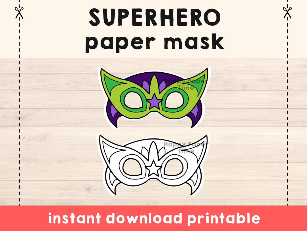 Superhero Mask Costume Hero Mask Printable Party Favor Craft Halloween ...