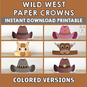 Wild West Paper Crown Headband Cowboy Sheriff Cowgirl Party Activity Printable Kids Craft Costume Favor Instant Download