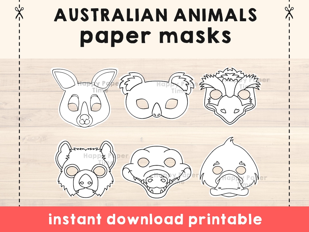 australian-animal-masks-for-coloring-printable-template-for-kids-koala-kangaroo-emu-tasmanian-devil-crocodile-platypus-instant-download-etsy