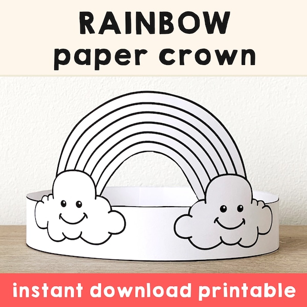 Rainbow Paper Crowns Astronomy Summer Spring Printable Kids Craft Coloring Birthday Party Favor Costume DIY Instant Download Template