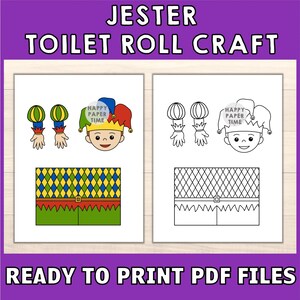 Jester Toilet Paper Roll Craft Medieval Fantasy Party Coloring Printable Decoration Kids Play Cut out Glue DIY - Instant Download image 2
