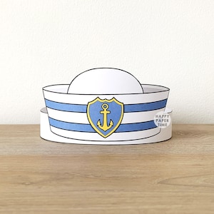 Sailor Hat Cap Paper Crown Party Printable Kids Craft Sea Costume Birthday Printable Favor Costume DIY Template - Instant Download